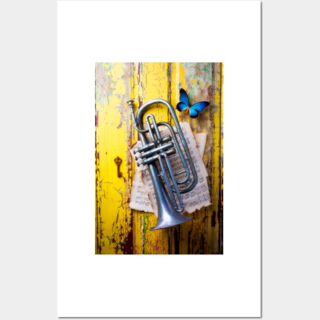 Trumpet And Blue Butterfly Wall Art by photogarry